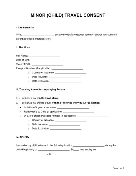 Free Printable Child Travel Consent Form Uk